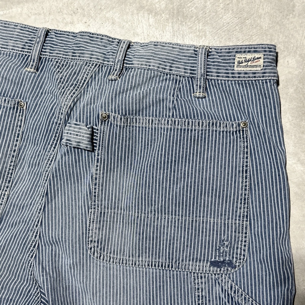 Polo Ralph Lauren Hickory Stripe Naval Clothing Carpenter SZ 38 Denim Shorts - Picture 9 of 12